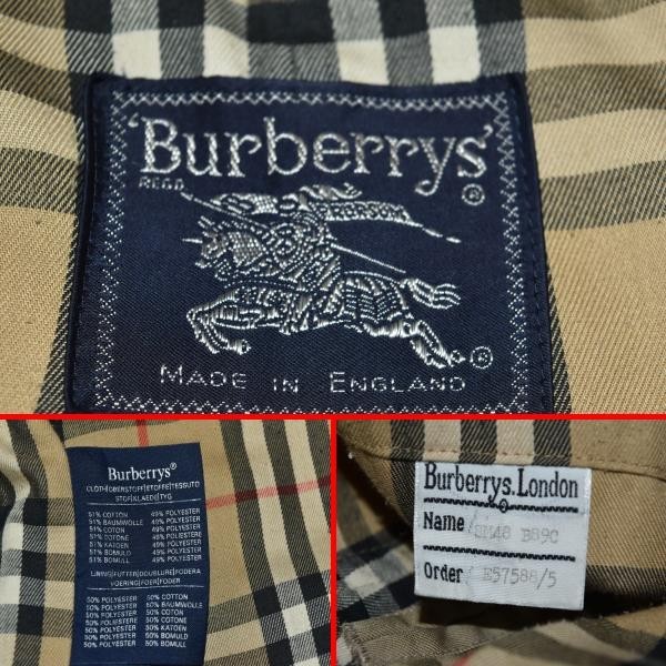 ★美品★バーバリーロンドンBurberrys英国製★ベージュ色、傑作と言われる名門ブランドの腰ベルト付ダブルブレストのトレンチコート48_画像10