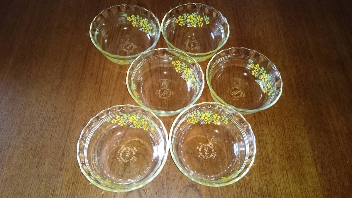  Vintage 70 period Pyrex( Pyrex ) company flower pattern. glass bowl 6 piece set Showa Retro made in Japan 