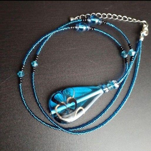 ベネチアンガラス　ベネチアングラス　ブルー　しずく型　ネックレス