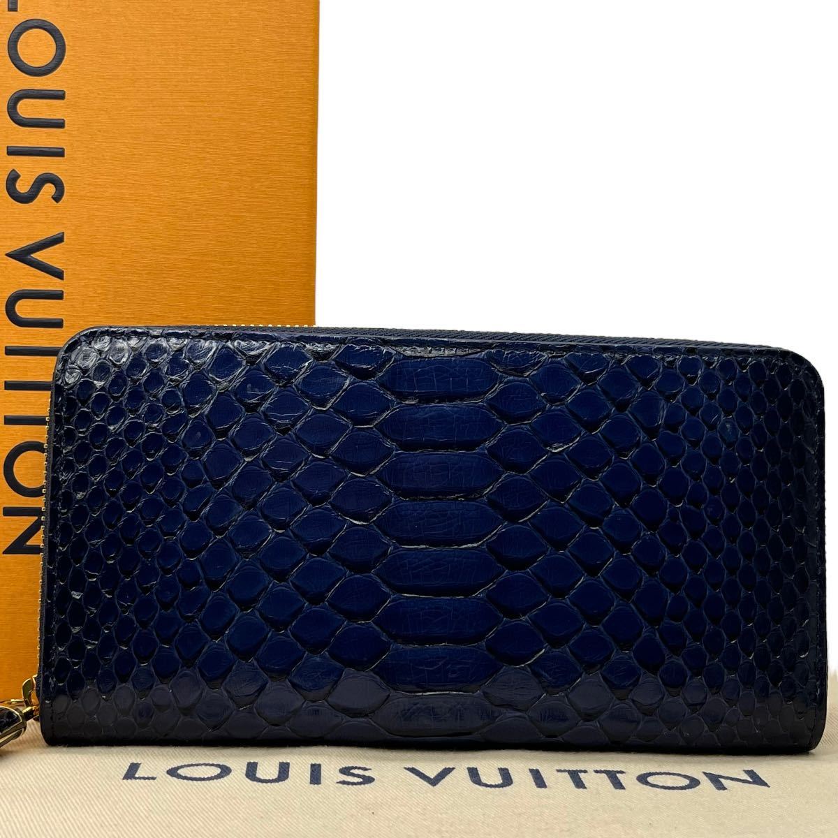 ★送料無料【極美品/希少】Louis Vuitton ルイヴィトン　パイソン　ジッピーウォレット　長財布　新型金具　ネイビー系 入手困難　★_画像2