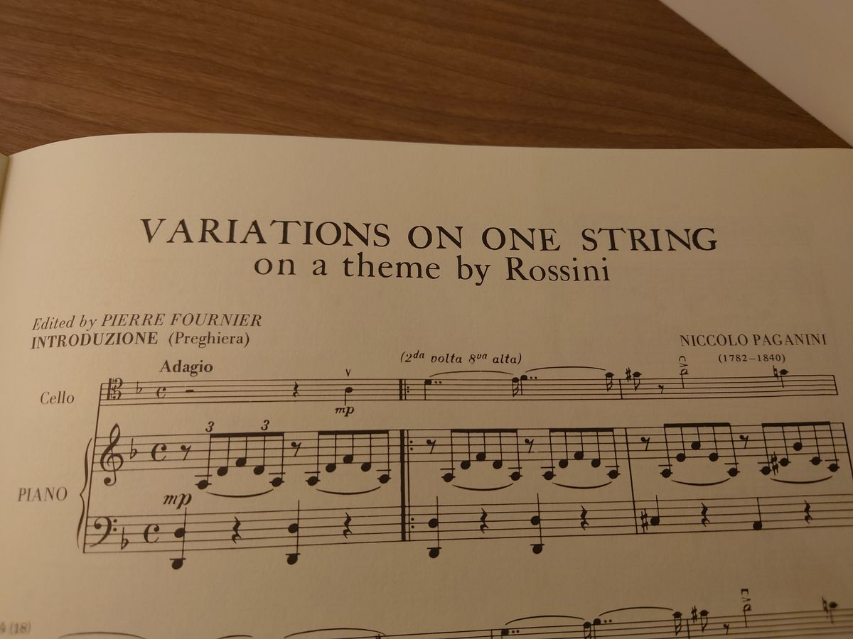 お値下げ！チェロ楽譜　パガニーニ　ロッシーニのモーゼによる主題　ピアノ譜付き