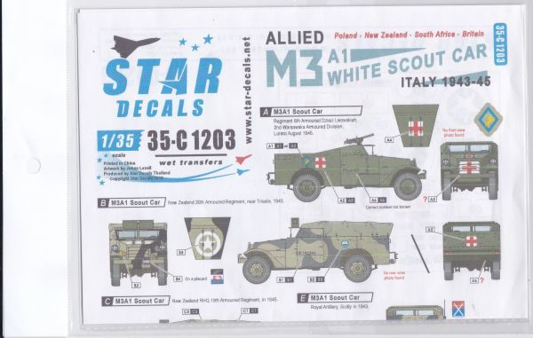 MSmodels STAR DECALS　SD35-C1203　WWII 米/英連邦1/35 M3A1ホワイトスカウトカー　デカール_画像2
