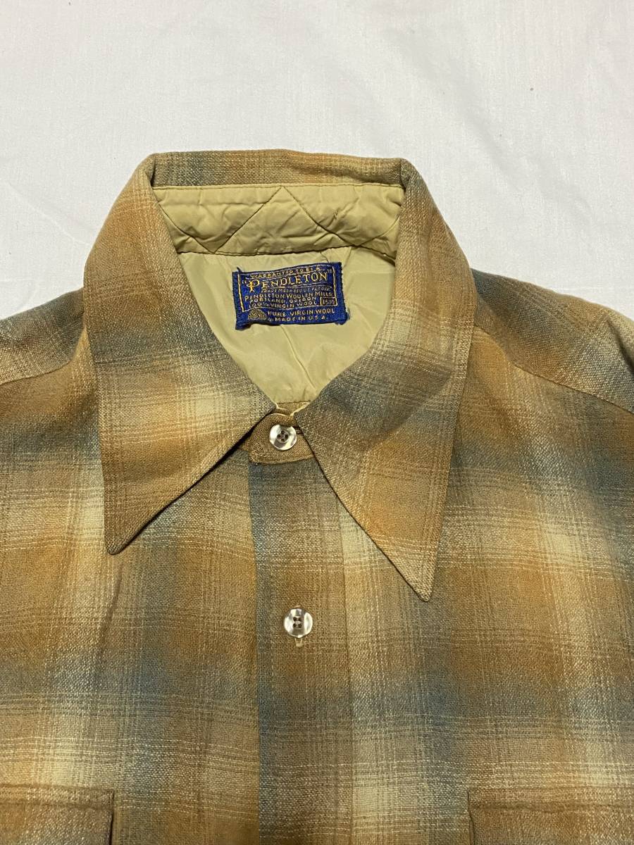 【ヴィンテージ】美品 70s 70年代 PENDLETON ペンドルトン USA製 15 1/2 L相当 ウール オンブレチェック シャドーチェック 長袖シャツ_画像1