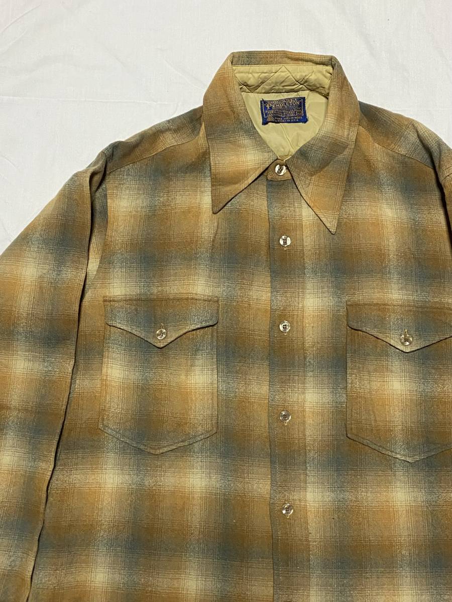 【ヴィンテージ】美品 70s 70年代 PENDLETON ペンドルトン USA製 15 1/2 L相当 ウール オンブレチェック シャドーチェック 長袖シャツ_画像10