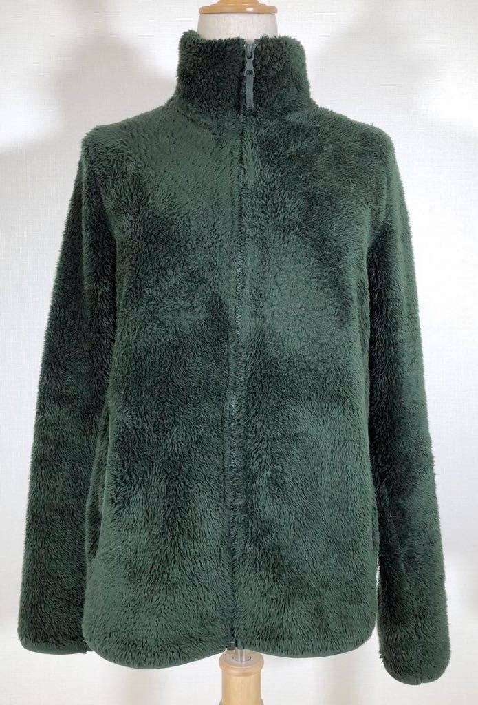 ユニクロフリース フルジップジャケット 深緑　ポケット2個 グリーン 冬 防寒 ポリエステル 長袖 モコモコ _画像1