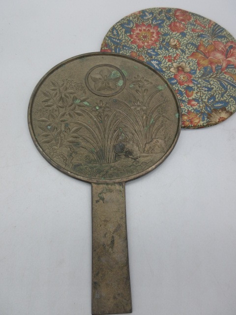 江戸期 古銅製品【古鏡 柄鏡 藤原義次/藤原光政/藤原光永 3点組 江戸期 古銅製品【古鏡 柄鏡 藤原義次/藤原光政/藤原光永 3点組