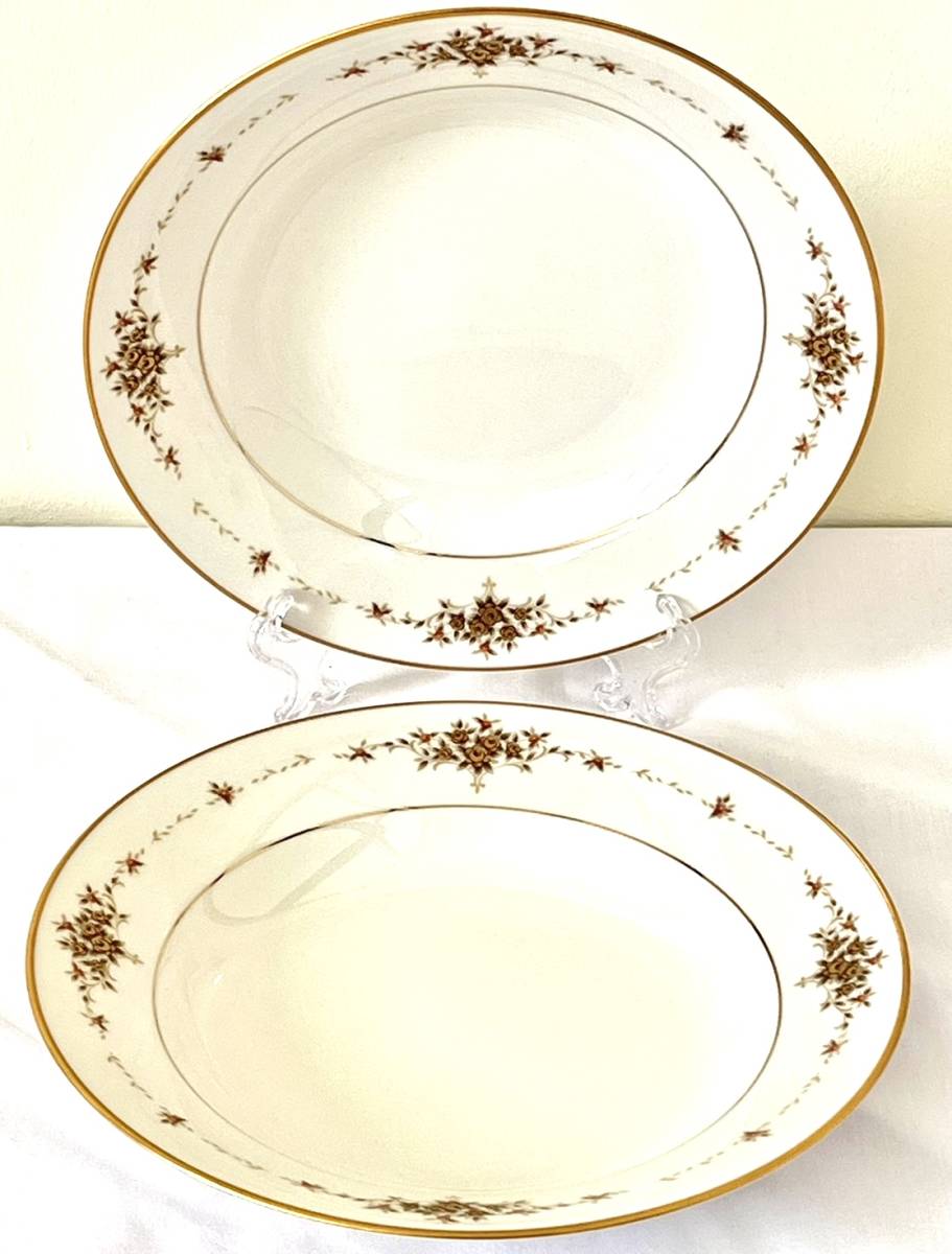 NORITAKE プレート　ノリタケ　u.s.design Suffolk サフォーク　アイボリー　チャイナ　2枚セット　カレー　シチューなど用　食器　金彩_画像1