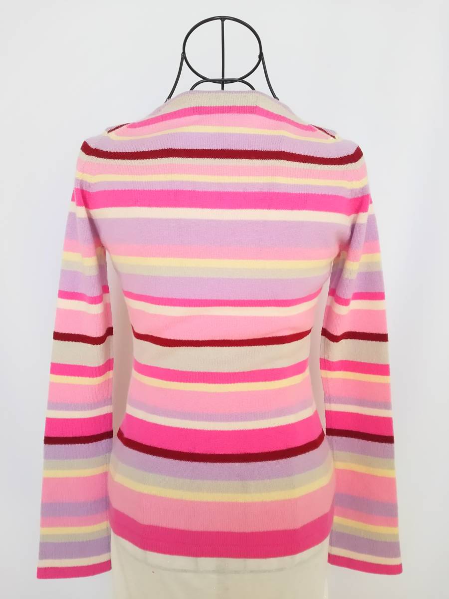 KEITA MARUYAMA Keita Maruyama * cashmere 100% muffler attaching multi border V neck knitted size M pink series 