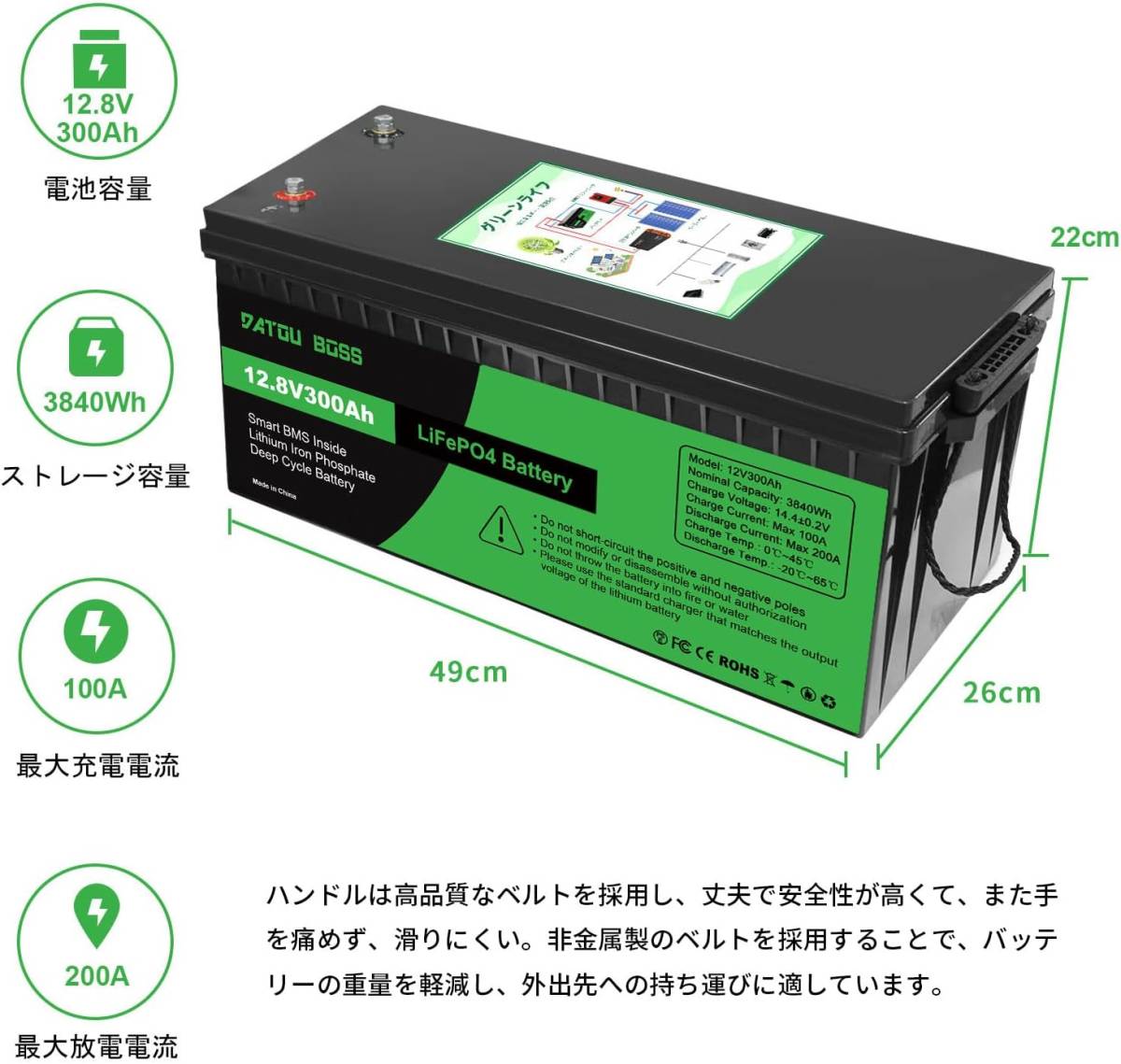 12V 300Ah LiFePO4バッテリー 3840Wh リン酸鉄リチウムイオンバッテリー 8000~10000ディープサイクルバッテリー BMS付き 12v 300ah_画像2