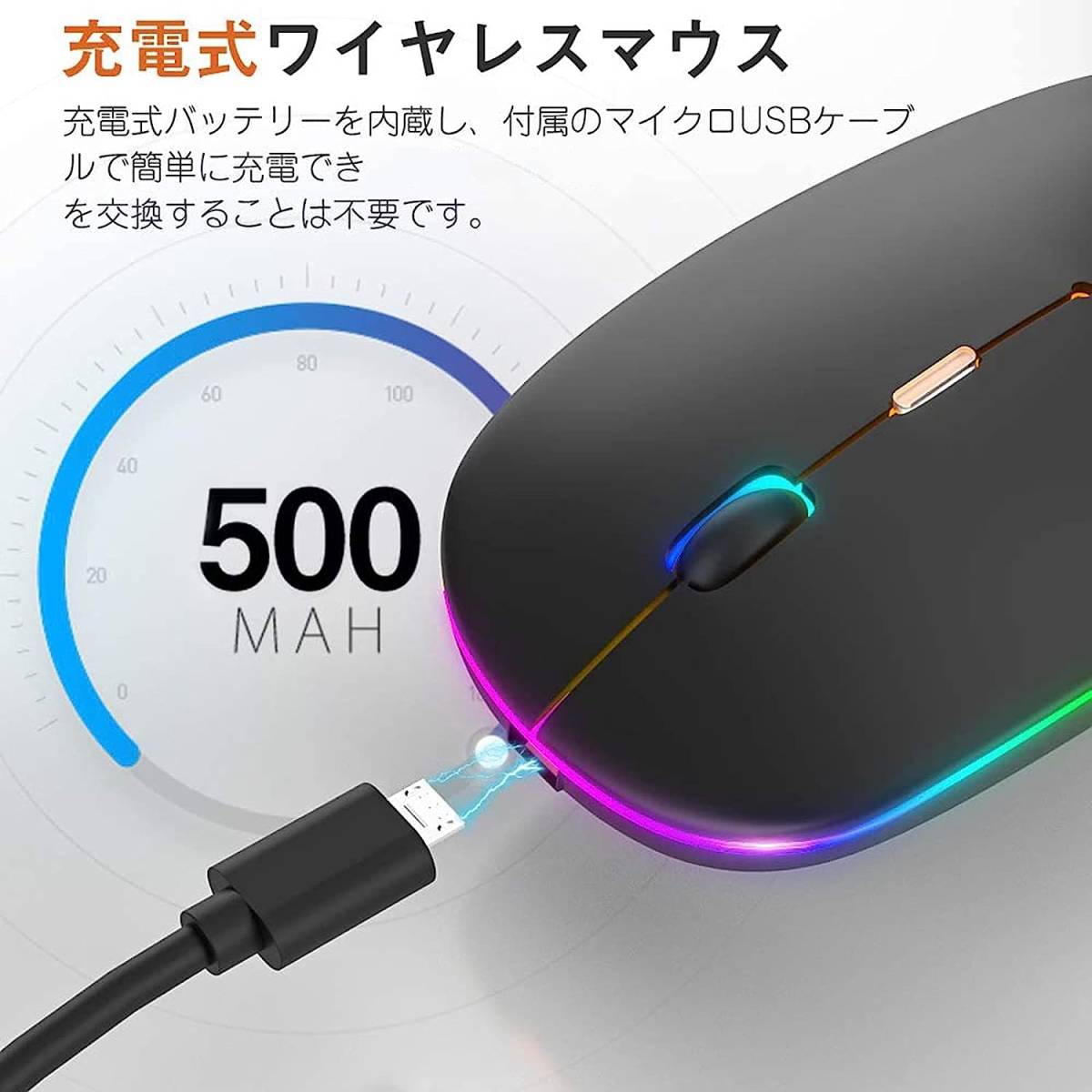 Hminier ワイヤレスマウス 7色 静音 持ち運び便利 無線 マウス 超薄型 左右対称型 Black 302