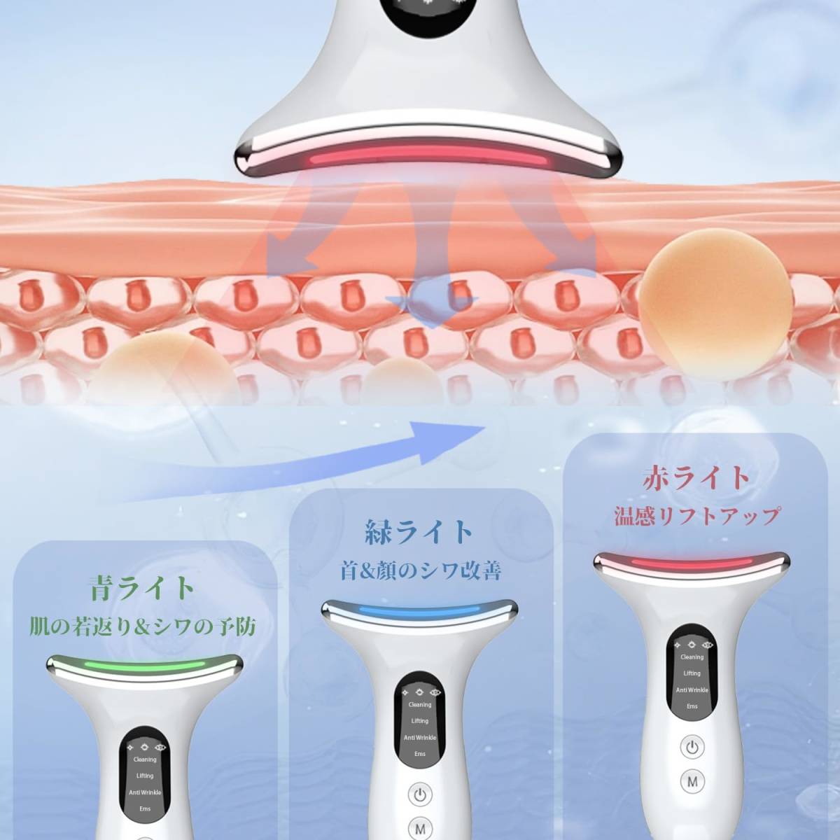 美顔器 リフトアップ 3つモード 美容器 ネックケアリフト1台両用 フェイスケア ボディケア 美顔ローラー 男女兼用 EMS多機能美顔器 USB_画像4