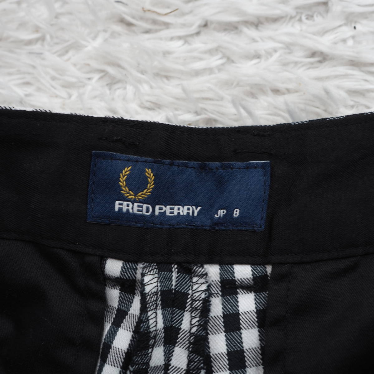 G5184*FRED PERRY フレッドペリー☆ギンガムチェック柄☆カジュアル☆パンツ☆黒ブラック 白ホワイト☆8_画像6