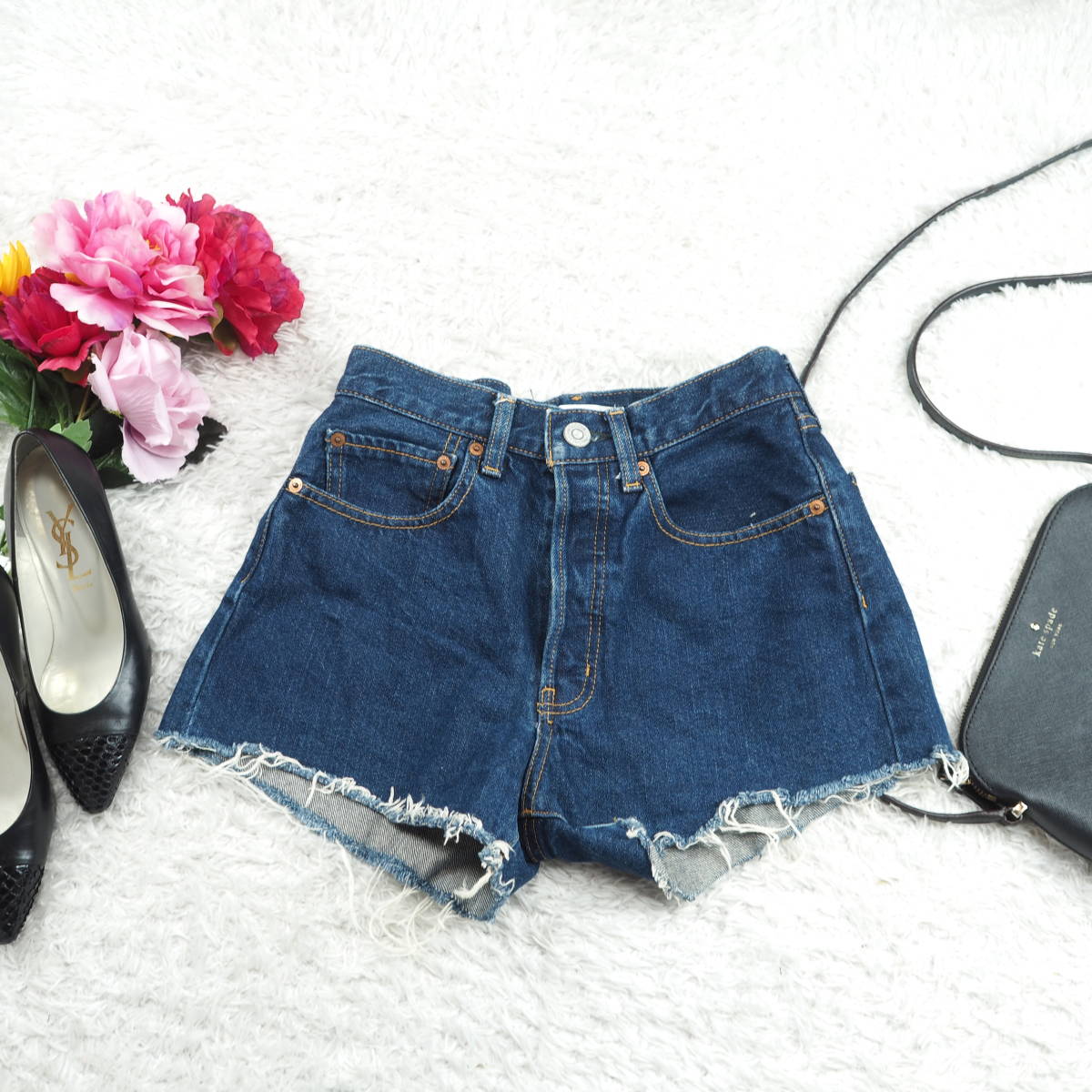 G5401*MOUSSY マウジー☆デニム☆ショートパンツ☆紺ネイビー☆0