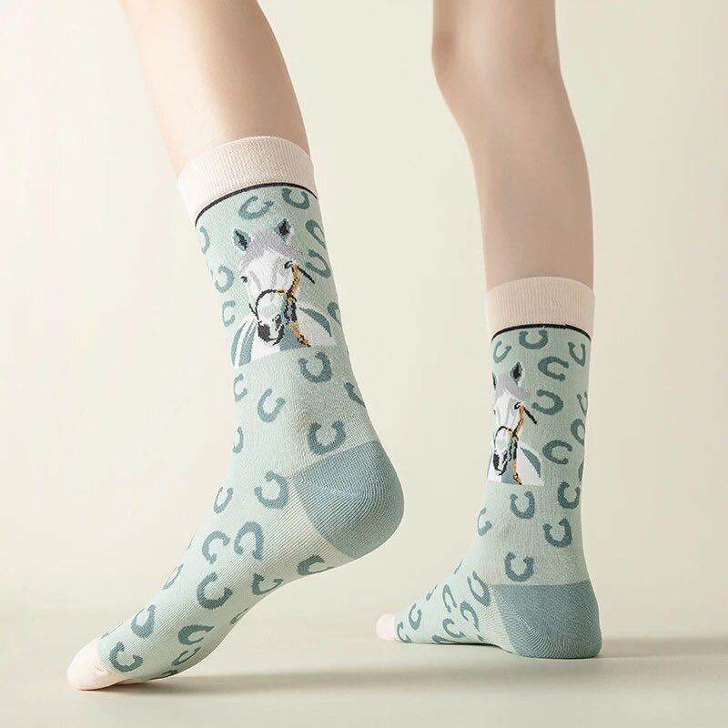 【新品未使用】馬柄ソックス 5足セット 靴下 horse print socksの画像2