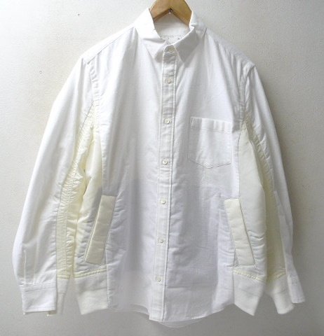 ◆sacai サカイ 20ss 20-02357M Nylon Twill Cotton Shirt ナイロン 切替　MA-1 ドッキング シャツ 白 サイズ3 美_画像1