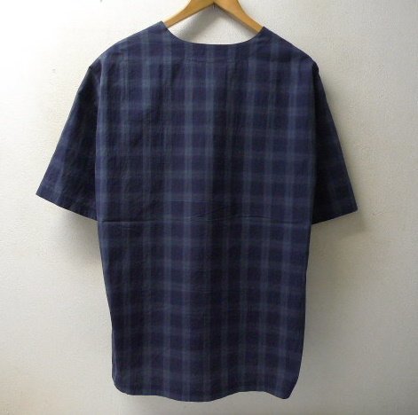 ◆EEL イール 23ss 美品 TYrole shirt チロル チェック スキッパー シャツ ネイビー サイズS 美品の画像3