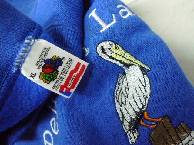 ◆FRUIT OF THE LOOM USA製 XL 美 ヴィンテージ pelican lake 90s ペリカン刺繍 クルーネック スウェット ブルー サイズXL_画像4