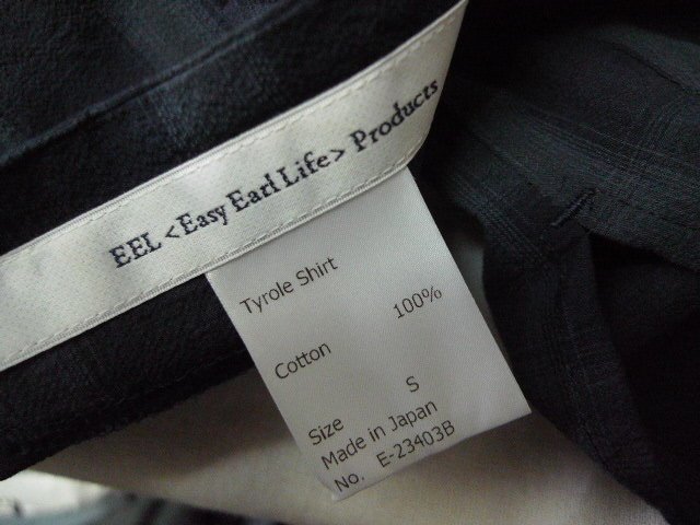 ◆EEL イール 23ss 美品 TYrole shirt チロル チェック スキッパー シャツ ネイビー サイズS 美品の画像4