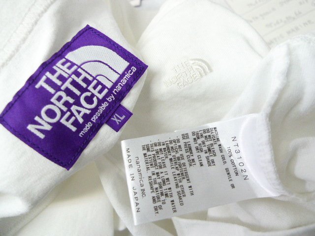 ◆THE NORTH FACE ノースフェイス XL 美 パープルレーベル ロゴ刺繍 クルーネック ポケット付き ロンT Tシャツ 白 サイズXL_画像5