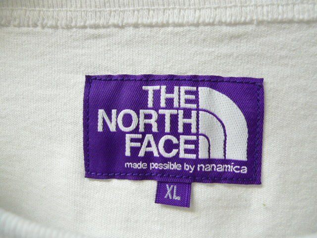 ◆THE NORTH FACE ノースフェイス XL 美 パープルレーベル ロゴ刺繍 クルーネック ポケット付き ロンT Tシャツ 白 サイズXL_画像3
