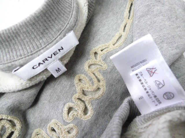 ◆国内正規 CARVEN カルヴェン ロゴ刺繍 クルーネック スウェット グレー サイズM_画像3