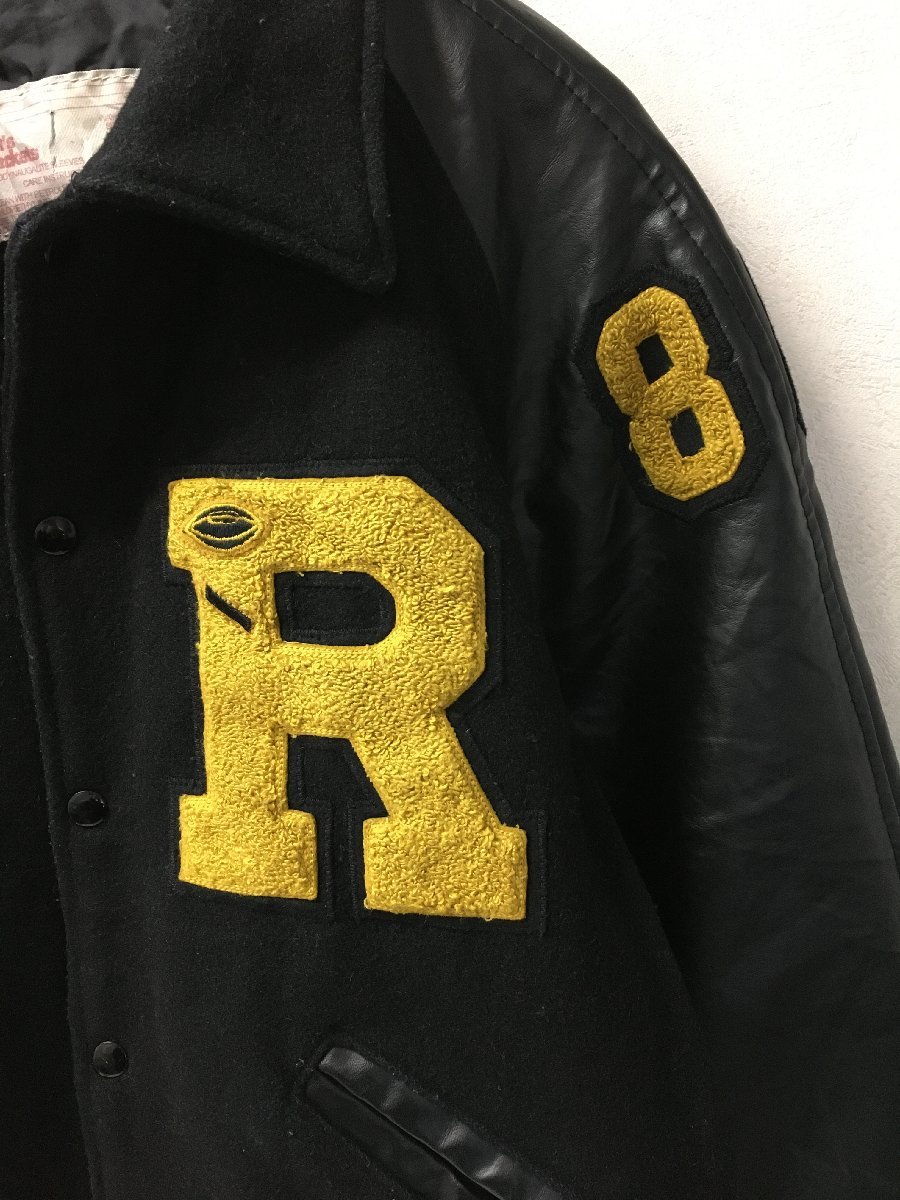 ◆Matt’s Jackets 90s 袖切り替え Rロゴワッペン ヴィンテージ　スタジャン スタジアムジャンパー 黒 サイズ36_画像2