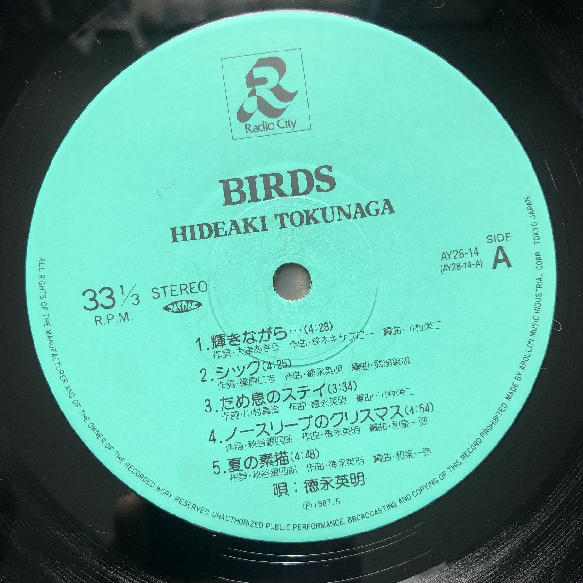 良盤 1987年 オリジナルリリース盤 徳永英明 Hideaki Tokunaga LPレコード バーズ Birds 帯付 J-Pop 輝きながら_画像7