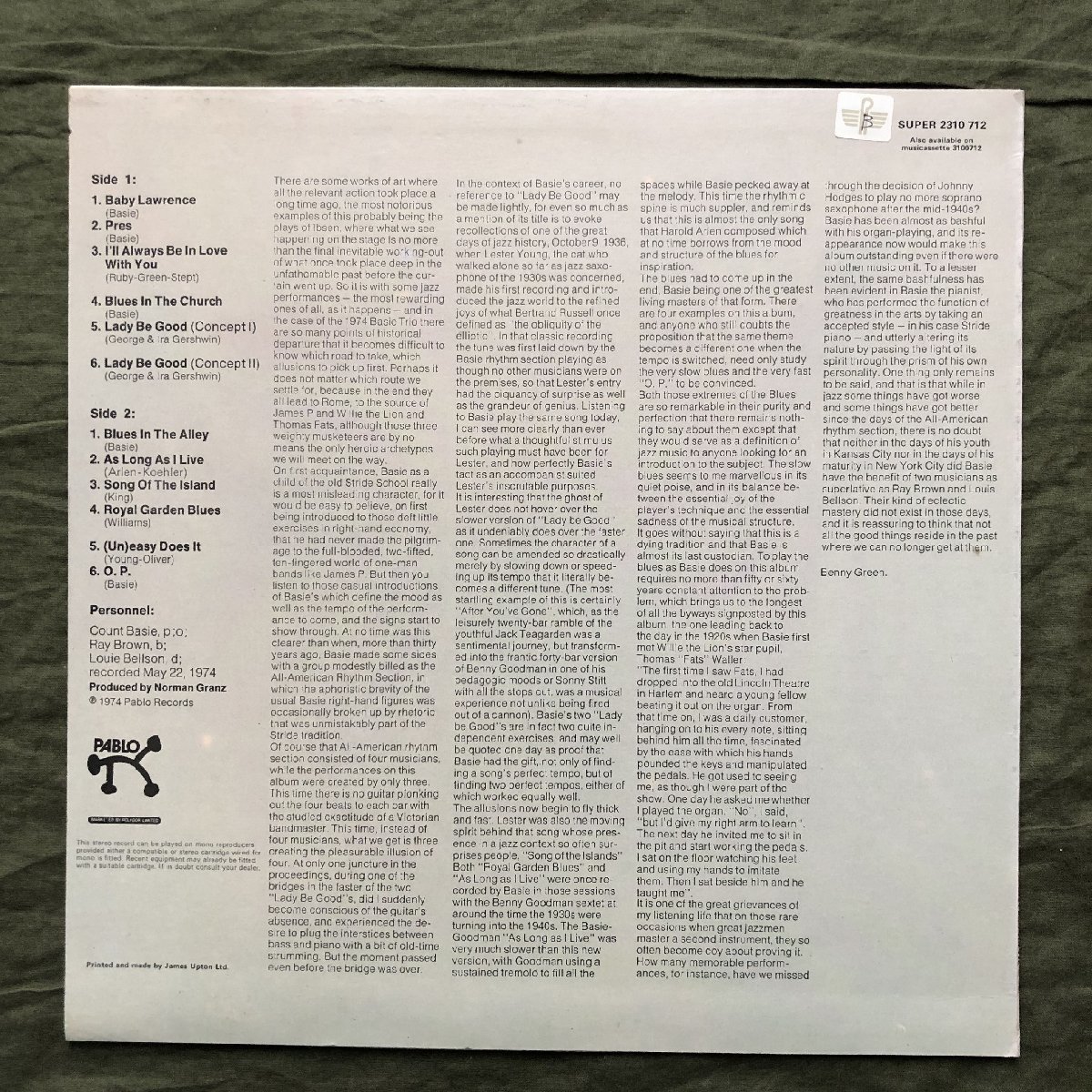 原信夫Collection 良盤 美ジャケ 激レア 英国盤 カウント・ベイシー・トリオ Count Basie Trio LPレコード For The First Time: Ray Brown_画像2