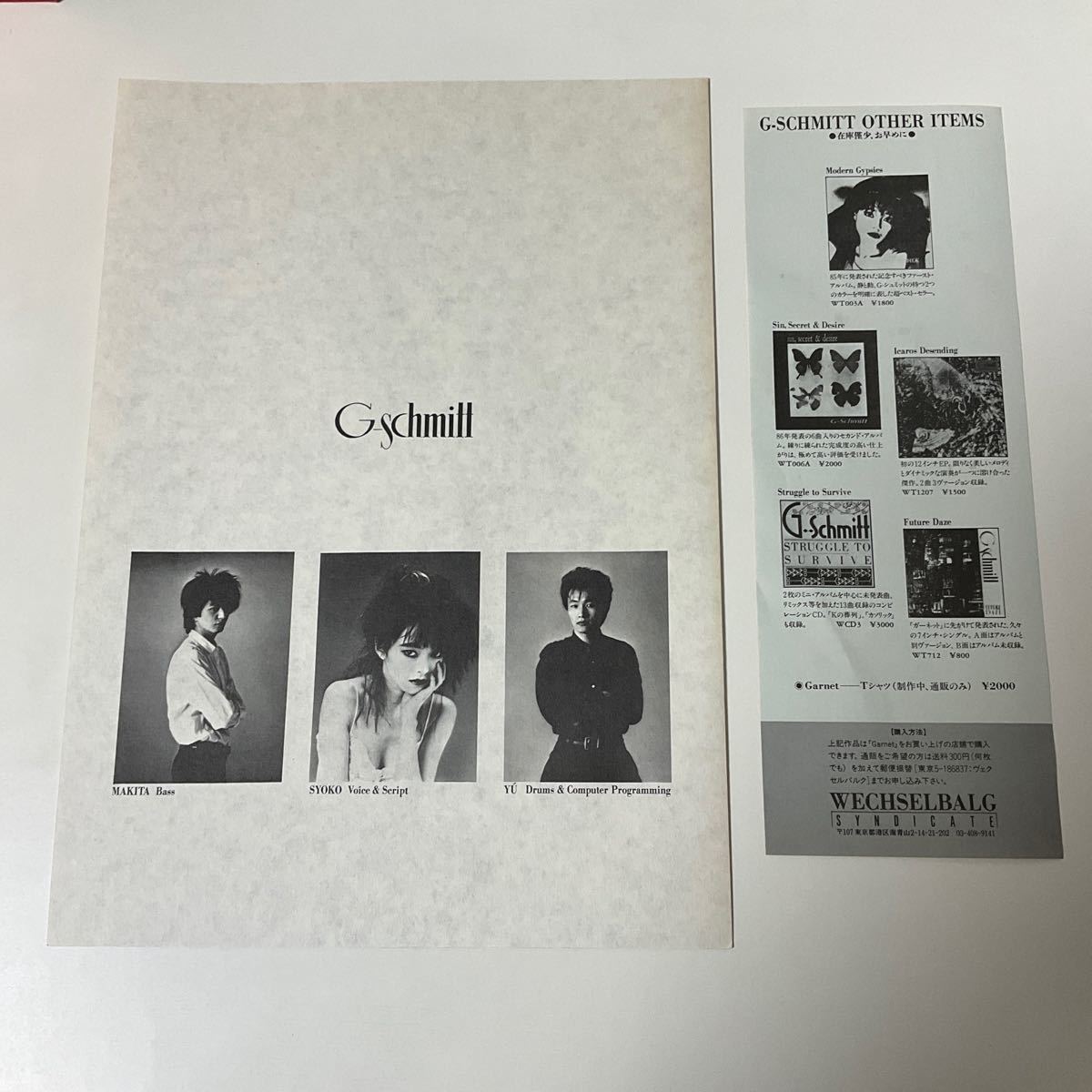 チラシ付 / G-Schmitt / Garnet / LP レコード / WT008A / 1988 / _画像5