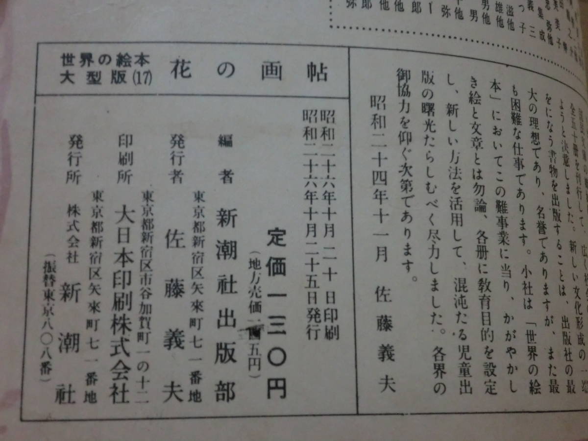 ⑥昭和20年代絵本「花の画帖」茂田井武鈴木信太郎初山滋三岸節子安井曾太郎河野鷹思岡鹿之助他/新潮社世界の絵本　絵葉書付　昭和26年_画像5