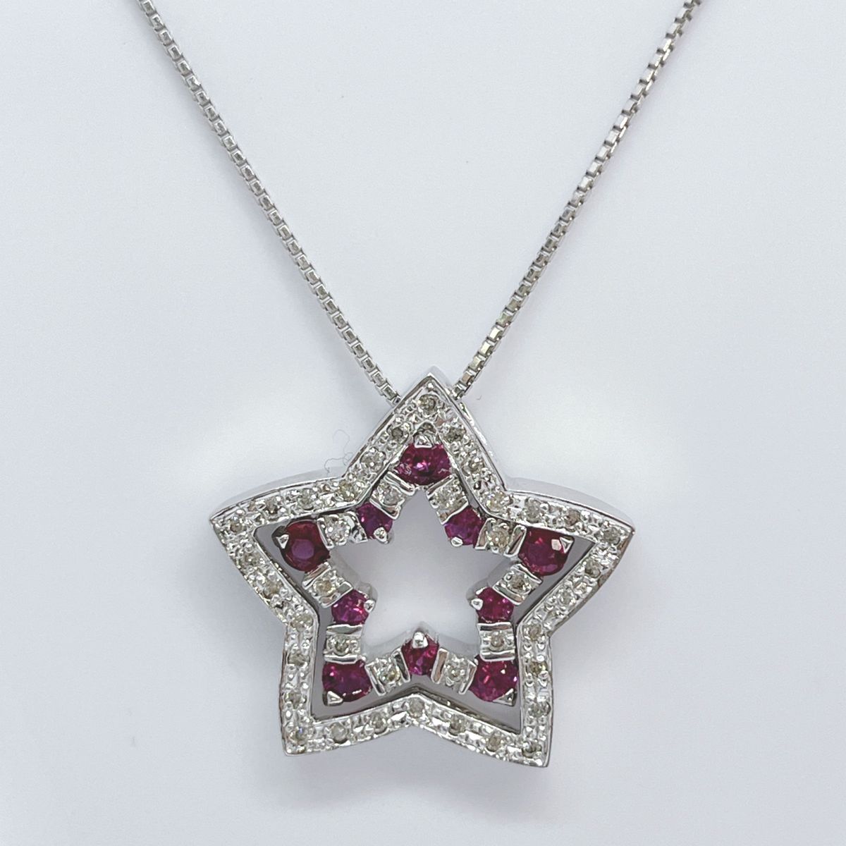 ネックレス K18WG 2WAY ルビー0.80ct ダイヤ0.25/0.08ct 9.1g 最大45cm アジャスター付き