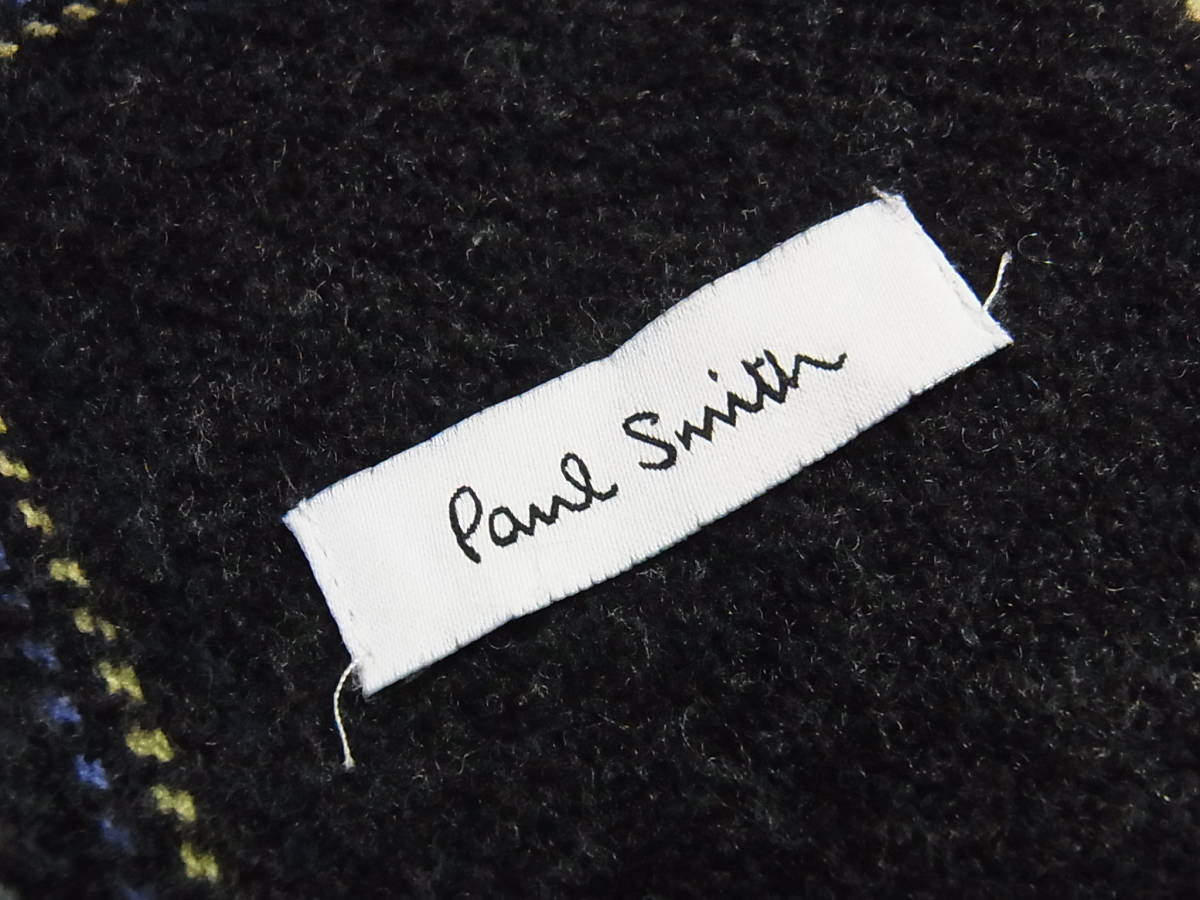 綺麗 Paul Smith ポールスミス チェック柄 大判 ウールマフラー グレー フリンジ_画像4