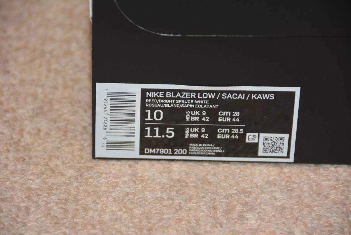 NIKE ナイキ BLAZER LOW SACAI KAWS DM7901-200 （タン/リード/ブライトスプルース/ホワイト) サイズ10 28.0CM 未使用品♪の画像6