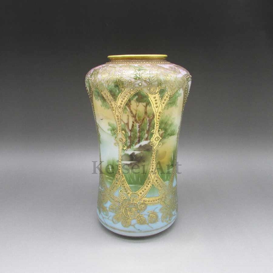  Old Noritake gold . lake . scenery writing vase 1891 year about -1915 year about U4307