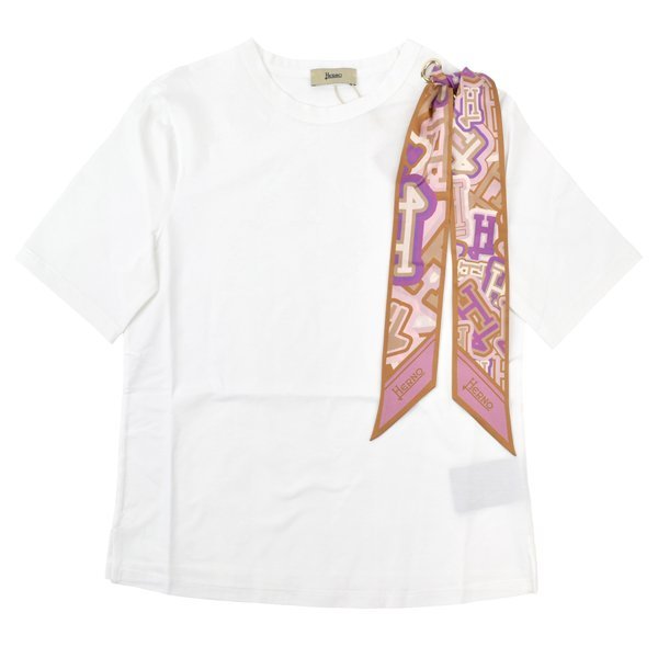 新品【42サイズ】HERNO ヘルノ BUBBLE スカーフ SUPERFINE COTTON STRETCH Tシャツ/ホワイト/JG000185D 52003 1000_画像4