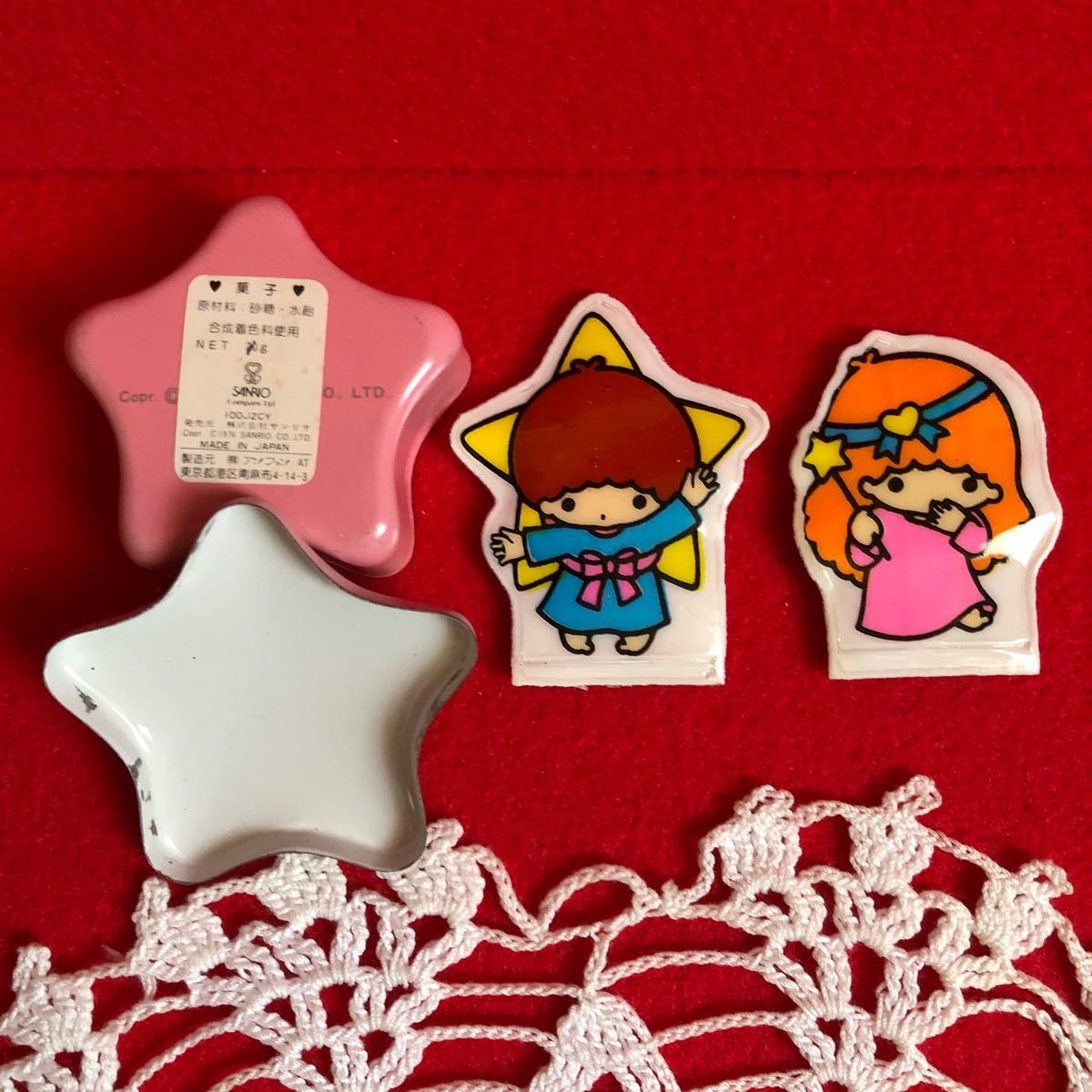 Little Twin Stars ki Kirara 4 point set Mini vinyl bag can case extra Showa Retro that time thing old Logo 1976 year Sanrio 