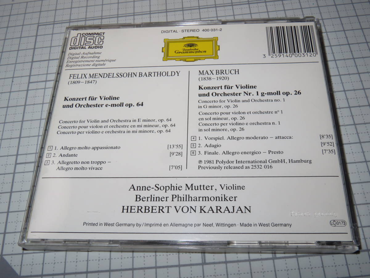 ネコポス可 旧規格盤 ムター メンデルスゾーン ブルッフ ヴァイオリン協奏曲 (400 031-2) コレクター放出品 CD_画像3