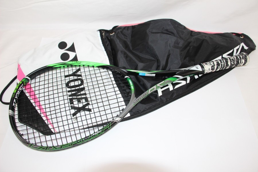 115 k1162 YONEX ヨネックス LASERUSH 9S レーザーラッシュ LR9S UL1 ブライトグリーン 軟式用テニスラケット ソフトテニス 純正ケース付き_画像1