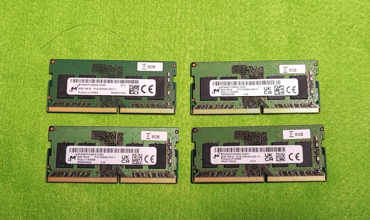 ①♪32GB(8GB×4)★Micron MTA4ATF1G64HZ-3G2E1 PC4-3200AA DDR4 3200MHz 260pin SDRAM SODIMM 増設メモリ ★_画像1