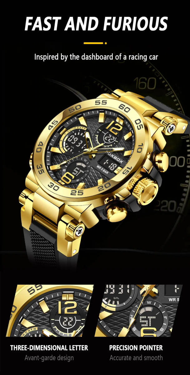 LIGE メンズ 腕時計 8622 高品質 クオーツ ミリタリー スポーツ デュアル ディスプレイ ウォッチ foxbox 防水 時計 シルバー × ブルー_画像7