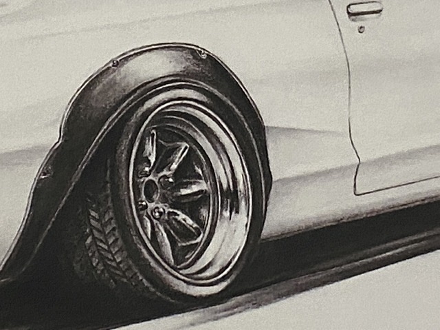 日産 NISSAN スカイライン （ハコスカ） GTR 2ドア リアサイド【鉛筆画】名車 旧車 イラスト A4サイズ 額付き サイン入りの画像3