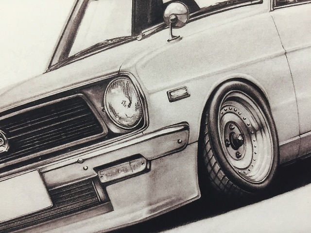  Nissan NISSAN Sanitora [ pencil sketch ] famous car old car illustration A4 size amount attaching autographed 