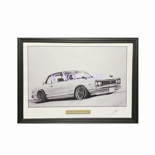  Nissan NISSAN Skyline ( Hakosuka ) GTR 2 door [ pencil sketch ] famous car old car illustration A4 size amount attaching autographed 