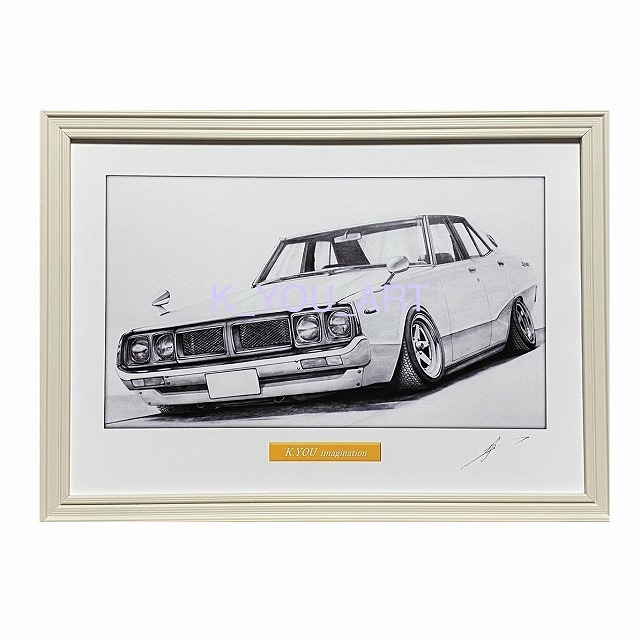  Nissan NISSAN Skyline Ken&Mary 4-door (yomeli)[ pencil sketch ] famous car old car illustration A4 size amount attaching autographed 