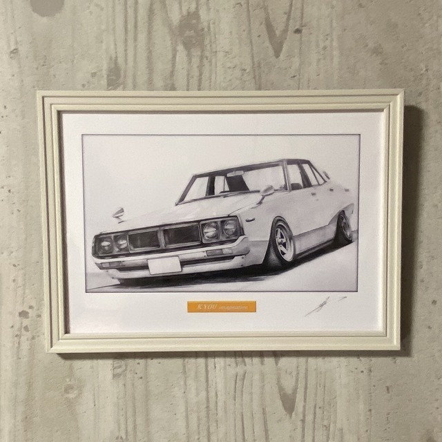  Nissan NISSAN Skyline Ken&Mary 4-door (yomeli)[ pencil sketch ] famous car old car illustration A4 size amount attaching autographed 