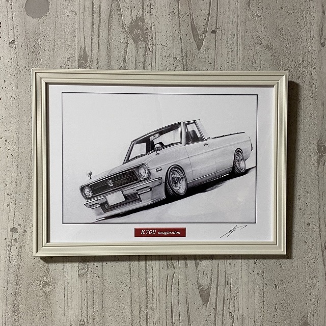  Nissan NISSAN Sanitora [ pencil sketch ] famous car old car illustration A4 size amount attaching autographed 