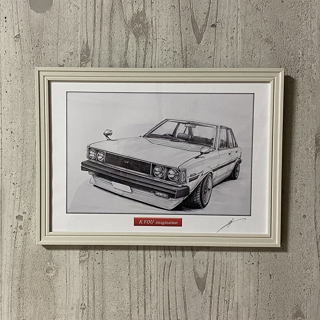  Toyota TOYOTA TE71 Corolla sedan [ pencil sketch ] famous car old car illustration A4 size amount attaching autographed 