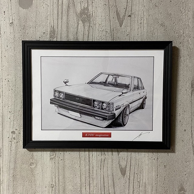  Toyota TOYOTA TE71 Corolla sedan [ pencil sketch ] famous car old car illustration A4 size amount attaching autographed 