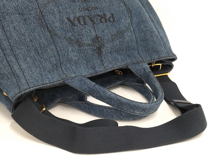 【中古】PRADA カナパ トートバッグ 2WAYショルダーバッグ デニム ブルー 1BG642_画像6