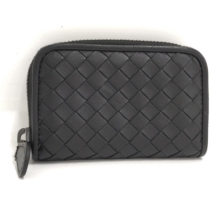 【中古】BOTTEGA VENETA コインケース イントレチャート ラウンドファスナー レザー ブラック 114075